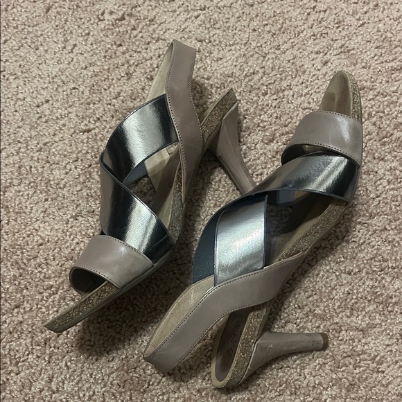 Anyi Lu Shoes - Anyi Lu Bella Heels - Latte and Pewter